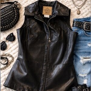Vintage A.M.I. Black Leather Biker Vest Women’s Moto Zip Genuine Leather Size M